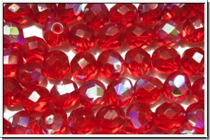 B�hm. Glasschliffperle, feuerpol., 8mm, siam, trans., AB, 10 Stk.