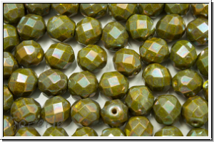 B�hm. Glasschliffperle, feuerpol., 8mm, yellow, op., nebula, 10 Stk.