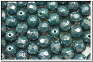B�hm. Glasschliffperle, feuerpol., 8mm, turquoise, op., nebula, 10 Stk.