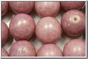 b�hm. Glasperle, rund, 12mm, white, alabaster, rose marbled, 1 Stk.