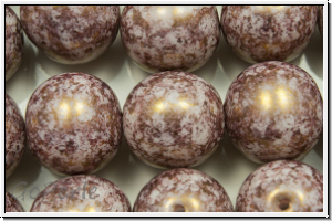b�hm. Glasperle, rund, 12mm, white, alabaster, lila marbled, 1 Stk.