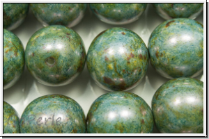 b�hm. Glasperle, rund, 12mm, white, alabaster, blue/brown marbled, 1 Stk.