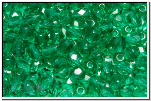 B�hm. Glasschliffperle, feuerpol., 4mm, emerald, lt., trans., 50 Stk.