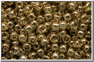 R-11-0204, TOHO Rocailles, 11/0, montana, trans., gold luster, 10g