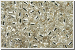 R-11-0021PF, TOHO Rocailles, 11/0, crystal, trans., silver-ld., perm.-finish, 10g