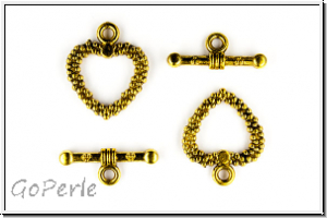 Toggle-Verschluss "Spotted Heart", 19x16mm, antikgoldfb., Metall, 1 Stk.