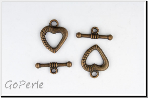 Toggle-Verschluss "Scretched Heart", 15x12mm, antikkupferfb., Metall, 1 Stk.