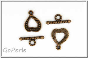 Toggle-Verschluss "Heartbeat", 17x13mm, antikkupferfb., Metall, 1 Stk.