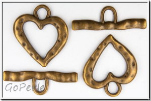 Toggle-Verschluss "Jumping Heart", 27x24mm, antikkupferfb., Metall, 1 Stk.