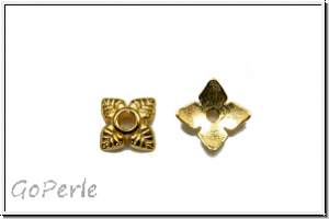 Perlenkappe "Vier Bl�tter", 1,5x7mm, goldfb., Tibetsilber, 10 Stk.