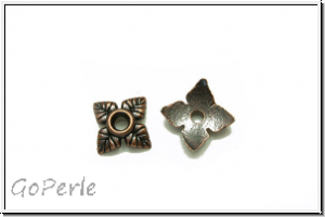 Perlenkappe "Vier Bl�tter", 1,5x7mm, antikkupferfb., Tibetsilber, 10 Stk.