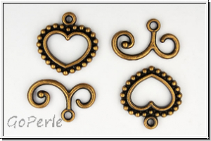 Toggle-Verschluss "Romantic Heart", 19x19mm, antikkupferfb., Metall, 1 Stk.