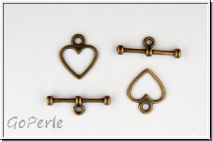 Toggle-Verschluss "Tender Heart", 14x12mm, antikgkupferfb., Metall, 1 Stk.