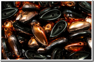 Chili-Beads, 2-Loch, 11x4mm, black, op., half sunset, 25 Stk.