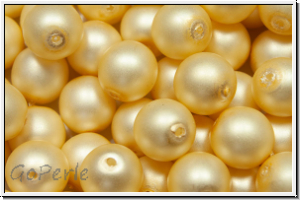b�hm. Glasperle, rund, 8mm, white, alabaster, light gold pearl, matte, 10 Stk.