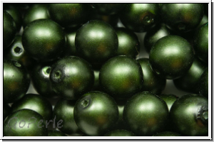 b�hm. Glasperle, rund, 8mm, white, alabaster, hunter green pearl, matte, 10 Stk.