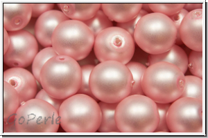 b�hm. Glasperle, rund, 8mm, white, alabaster, powder rose pearl, matte, 10 Stk.