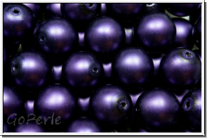 b�hm. Glasperle, rund, 8mm, white, alabaster, purple pearl, matte, 10 Stk.