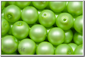 b�hm. Glasperle, rund, 8mm, white, alabaster, powder green pearl, matte, 10 Stk.