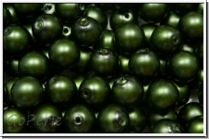 b�hm. Glasperle, rund, 6mm, white, alabaster, hunter green pearl, matte, 25 Stk.