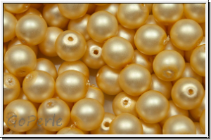 b�hm. Glasperle, rund, 6mm, white, alabaster, lt. gold pearl, matte, 25 Stk.