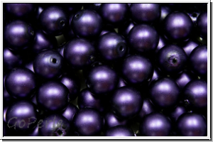 b�hm. Glasperle, rund, 6mm, white, alabaster, purple pearl, matte, 25 Stk.