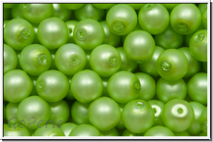 b�hm. Glasperle, rund, 6mm, white, alabaster, powder green pearl, matte, 25 Stk.