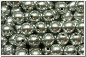 b�hm. Glasperle, rund, 6mm, silver, met., satin, 25 Stk.