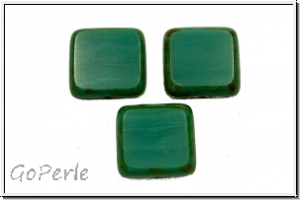 b�hm. Glasperle, table cut, Quadrat, 10x10mm, turquoise, op., picasso, 5 Stk.