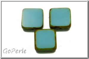 b�hm. Glasperle, table cut, Quadrat, 10x10mm, aqua, op., picasso, 5 Stk.