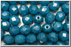 B�hm. Glasschliffperle, feuerpol., 6mm, aqua, op., blue marbled, 25 Stk.