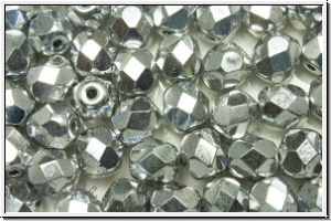 B�hm. Glasschliffperle, feuerpol., 6mm, crystal, trans., full silver, 25 Stk.