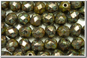 B�hm. Glasschliffperle, feuerpol., 6mm, olivine, dk., op., violet senegal, 25 Stk.