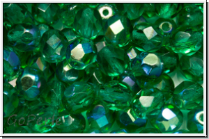 B�hm. Glasschliffperle, feuerpol., 6mm, emerald, trans., AB, 25 Stk.