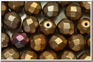 B�hm. Glasschliffperle, feuerpol., 8mm, bronze-MIX, met., satin, 10 Stk.