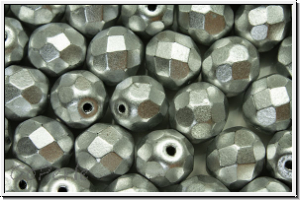 B�hm. Glasschliffperle, feuerpol., 8mm, silver, met., satin, 10 Stk.