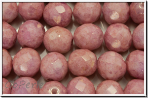 B�hm. Glasschliffperle, feuerpol., 8mm, white, op., rose marbled, 10 Stk.