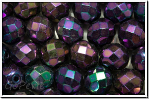 B�hm. Glasschliffperle, feuerpol., 8mm, purple, met., iris., 10 Stk.
