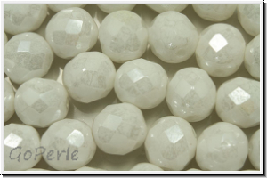 B�hm. Glasschliffperle, feuerpol., 8mm, white, op., luster, 10 Stk.