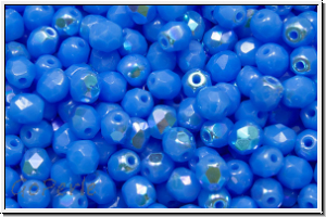 B�hm. Glasschliffperle, feuerpol., 4mm, sapphire, lt., op., AB, 50 Stk.