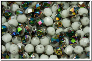 B�hm. Glasschliffperle, feuerpol., 4mm, white, alabaster, half vitrail, 50 Stk.