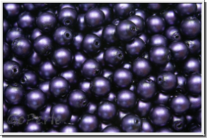 b�hm. Glasperle, rund, 4mm, white, alabaster, purple pearl, matte, 50 Stk.