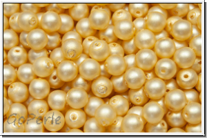 b�hm. Glasperle, rund, 4mm, white, alabaster, lt. gold pearl, matte, 50 Stk.