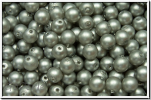 b�hm. Glasperle, rund, 4mm, white, alabaster, platinum pearl, matte, 50 Stk.