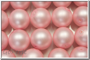 b�hm. Glasperle, rund, 10mm, white, alabaster, powder rose pearl, matte, 5 Stk.