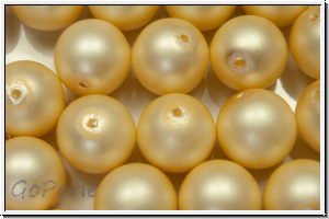 b�hm. Glasperle, rund, 10mm, white, alabaster, lt. gold pearl, matte, 5 Stk.