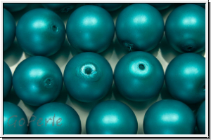 b�hm. Glasperle, rund, 10mm, white, alabaster, turquoise pearl, matte, 5 Stk.