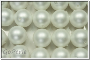 b�hm. Glasperle, rund, 12mm, white, alabaster, white pearl, matte, 1 Stk.