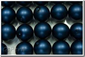 b�hm. Glasperle, rund, 12mm, white, alabaster, night blue pearl, matte, 1 Stk.