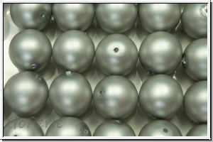 b�hm. Glasperle, rund, 12mm, white, alabaster, platinum pearl, matte, 1 Stk.